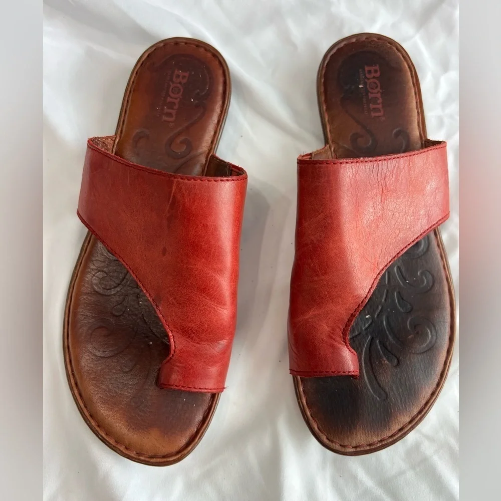 Women's Red Leather Slide Sandals